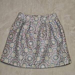 Mi ami Metallic Brocade Mini Skirt Women's Small - Geometric Jacquard High Waist